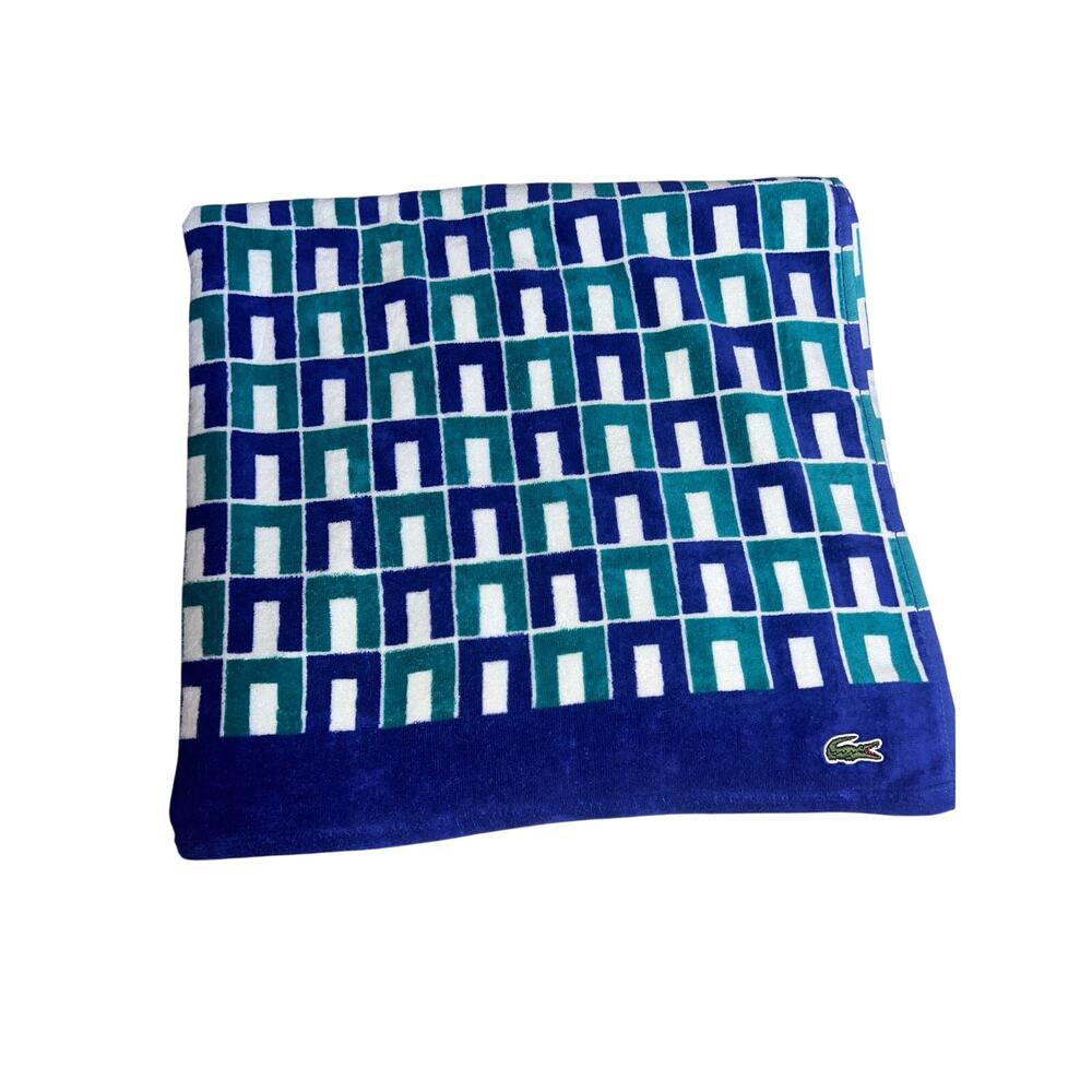 Lacoste oversized graphic geometric beach towel cotton blue / green white NEW